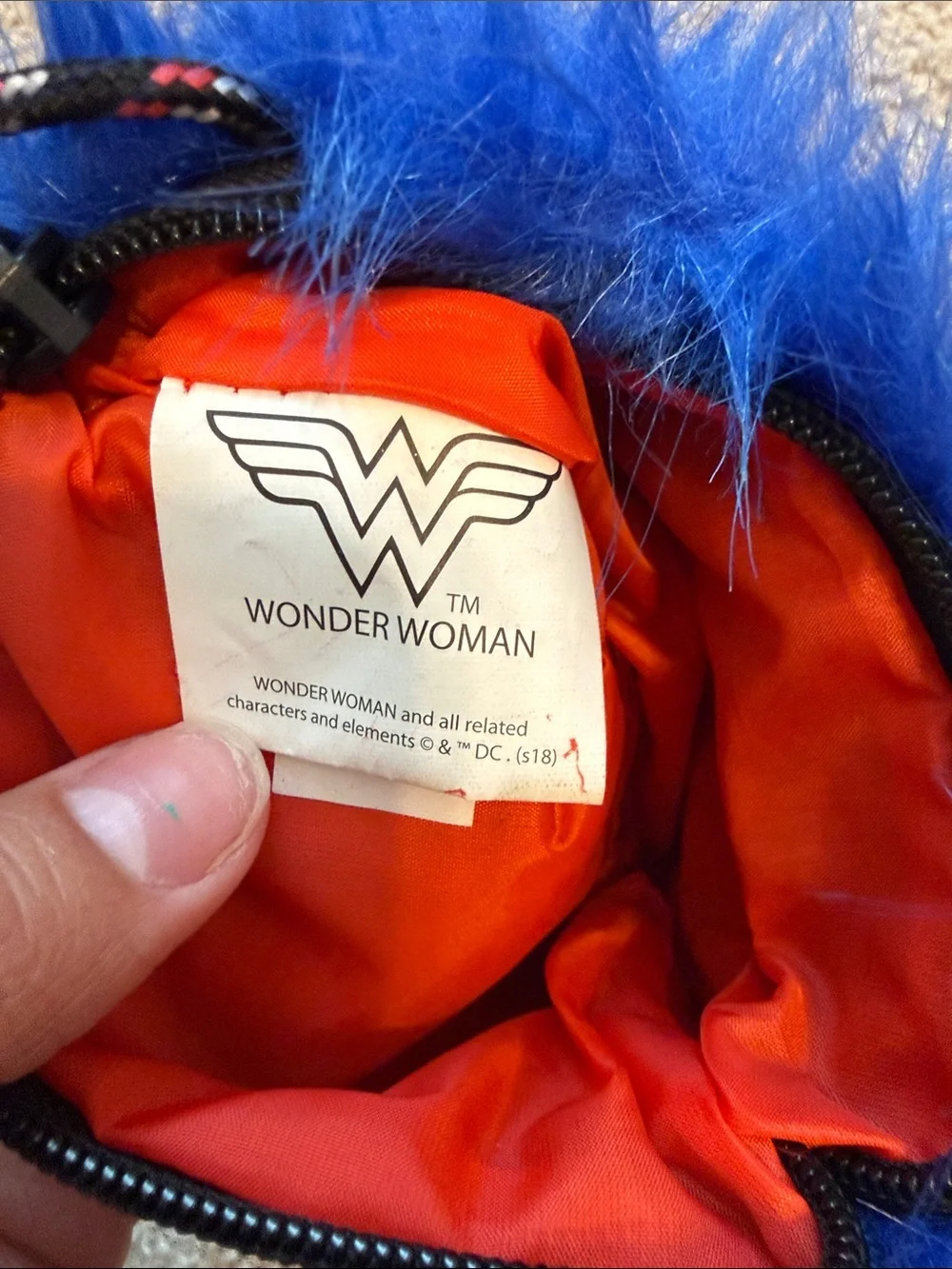 Girls' Blue Wonder Woman Fuzzy Crossbody Bag with Gold Emblem